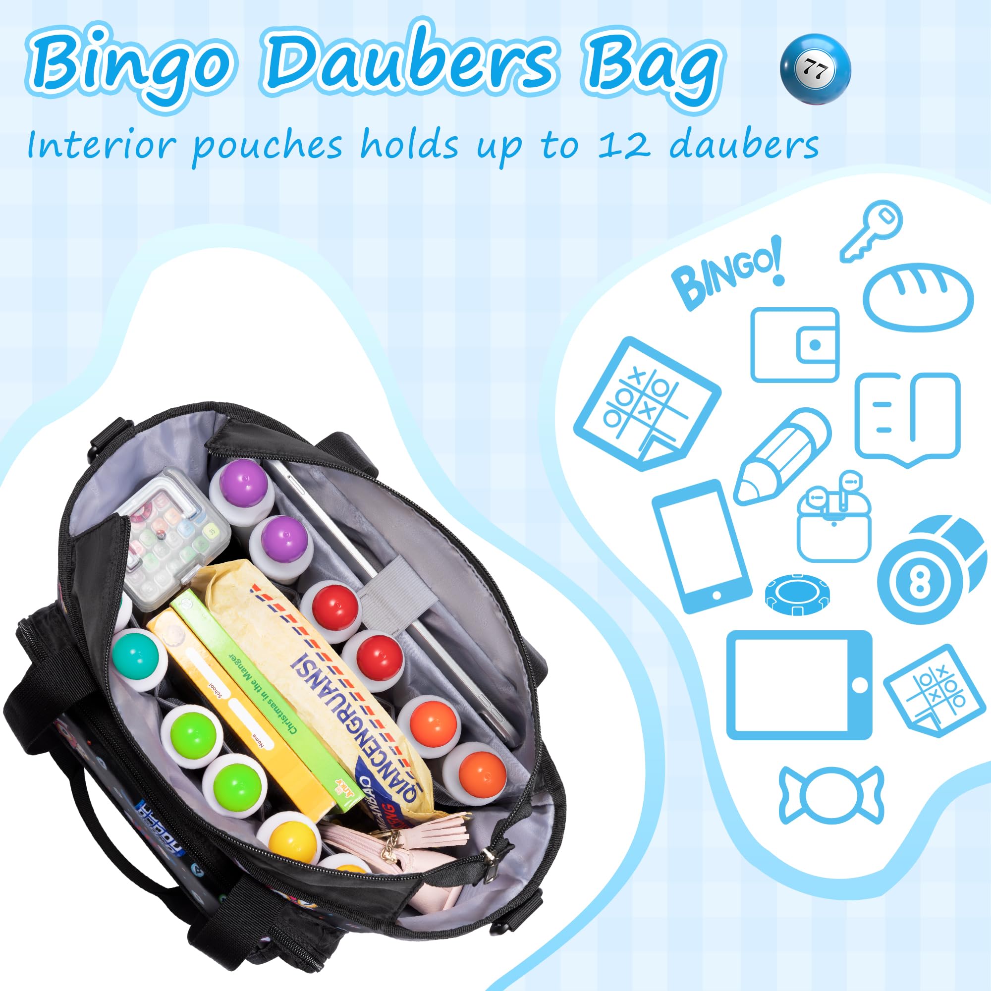 Trahzia Bingo Bag tablet sleeve secures a tablet during travel to bingo events.
