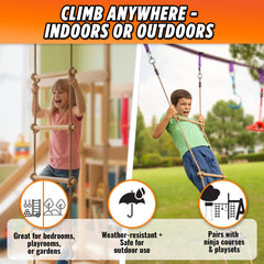 Trailblaze kids climbing rope ladder scene, perfect for treehouse access and outdoor exploration