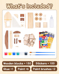 Trailfun wooden build paint kit car model with movable wheels for hands-on STEM play.