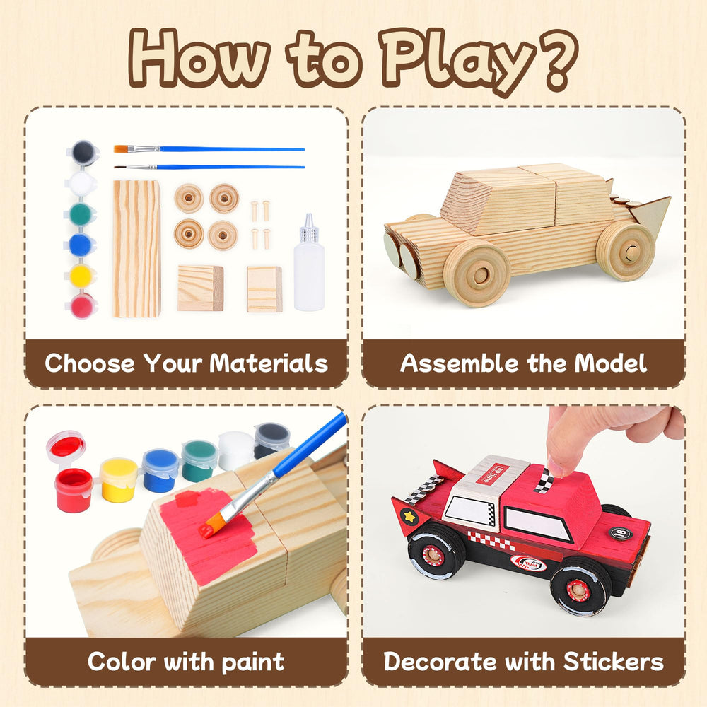 Trailfun wooden build paint kit plane with rotating propeller for imaginative flight projects.