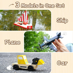 Trailfun wooden build paint kit boat that moves in water without batteries.