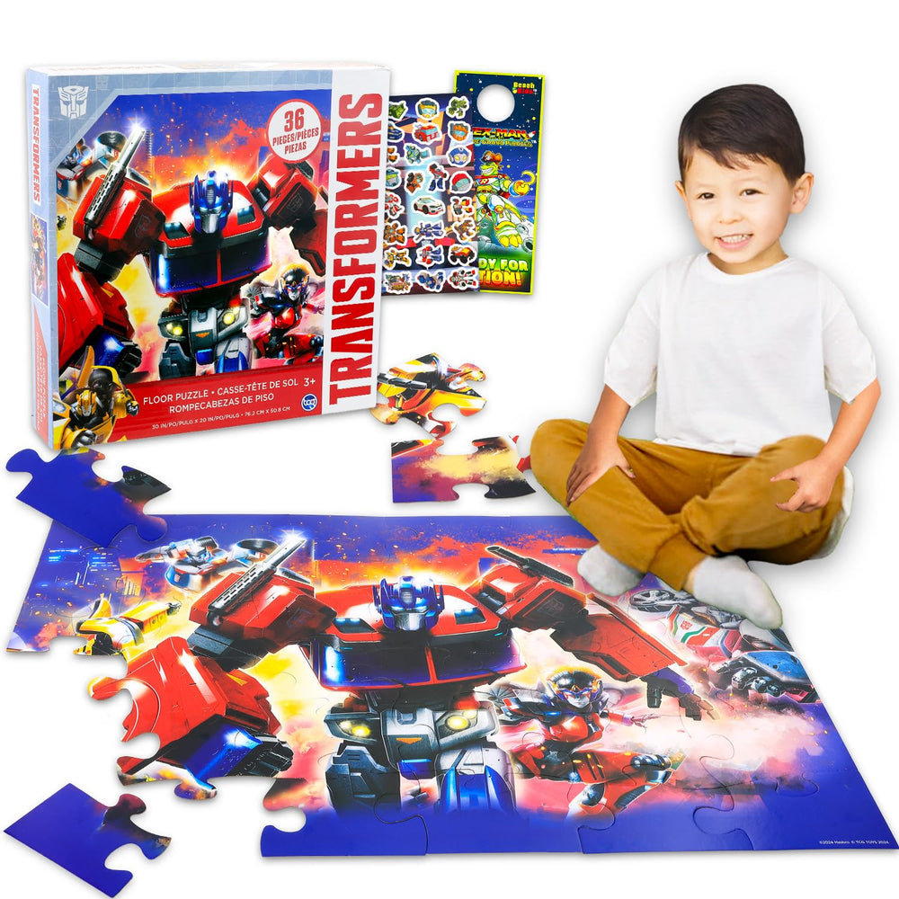Transformers 36-piece floor puzzle featuring Optimus Prime for family playtime.