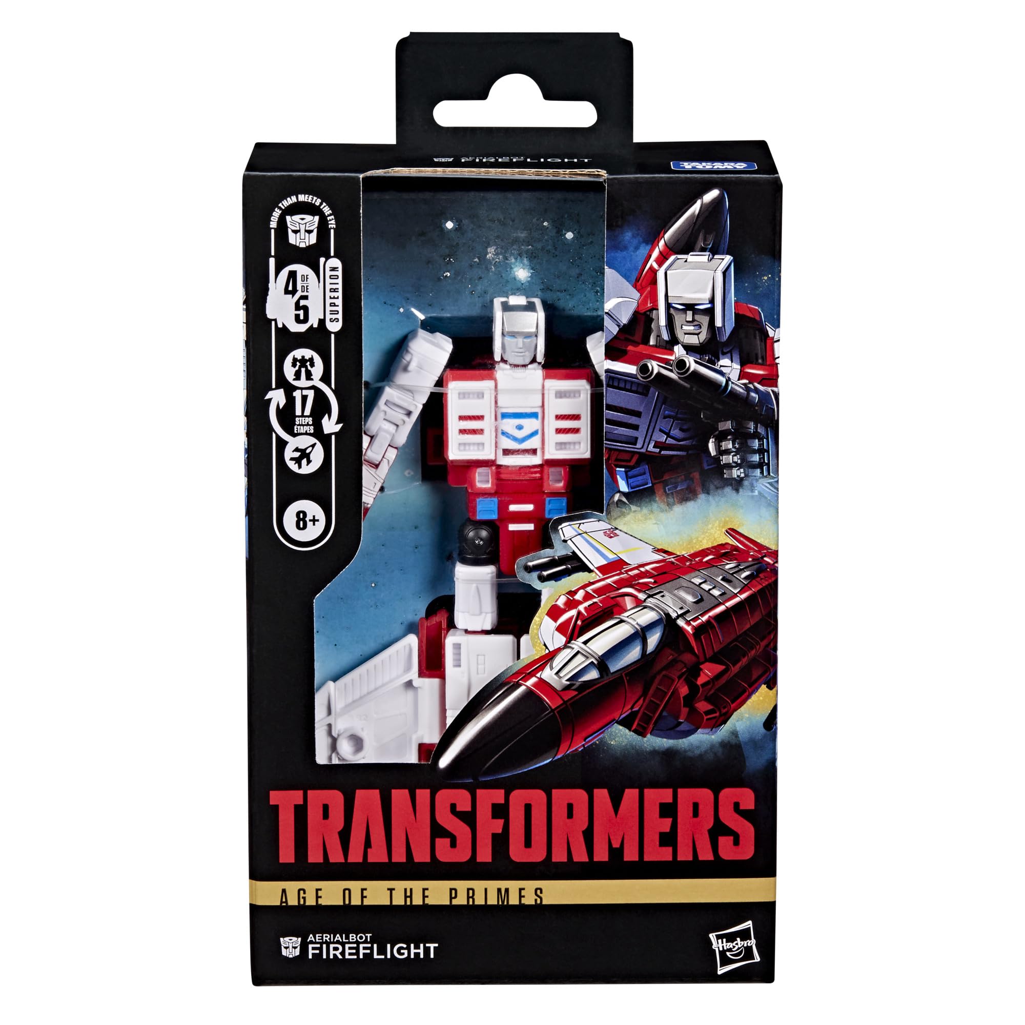 Transformers Aerialbot Fireflight includes two blaster accessories for play.