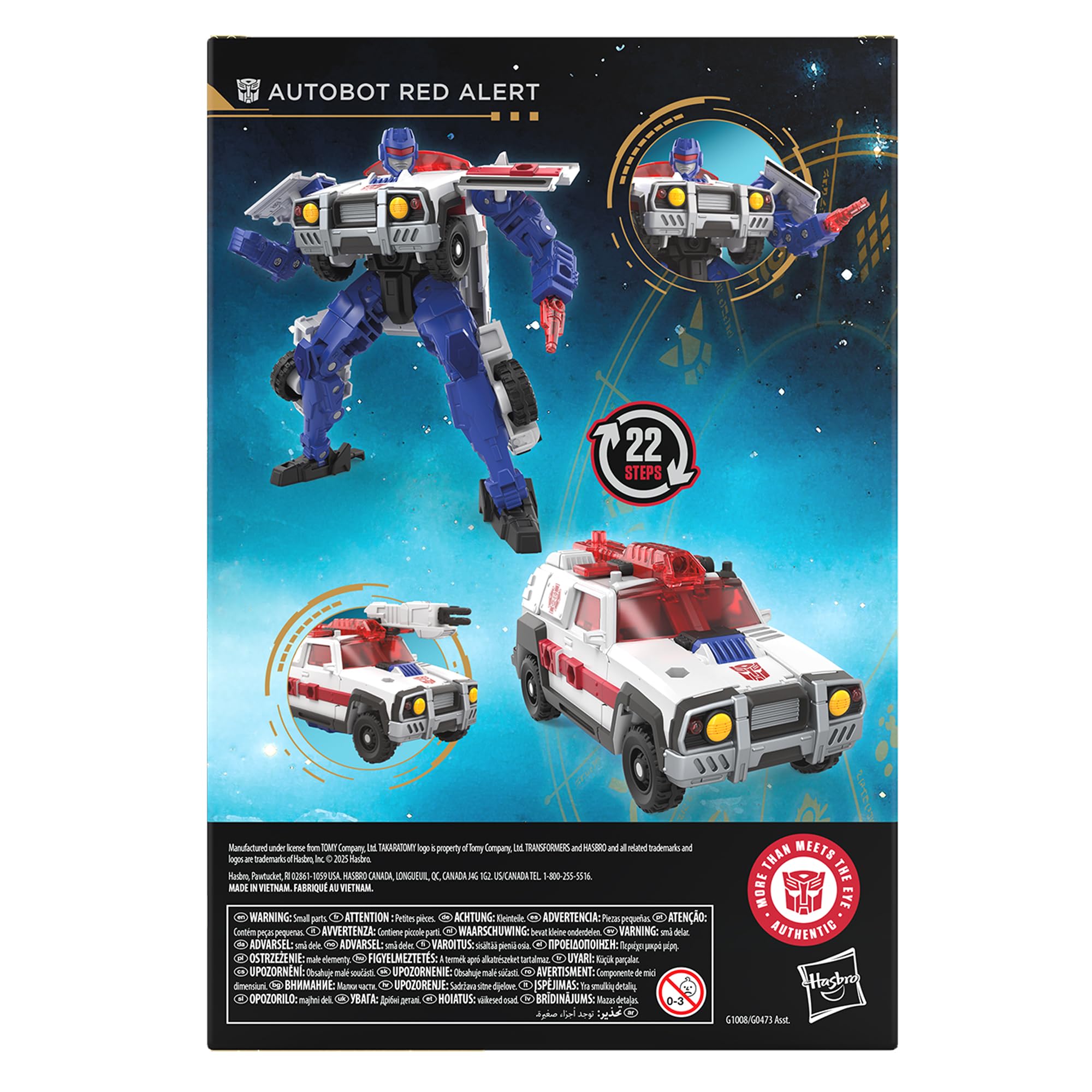 Display-ready pose options for Transformers Autobot Red Alert on shelves