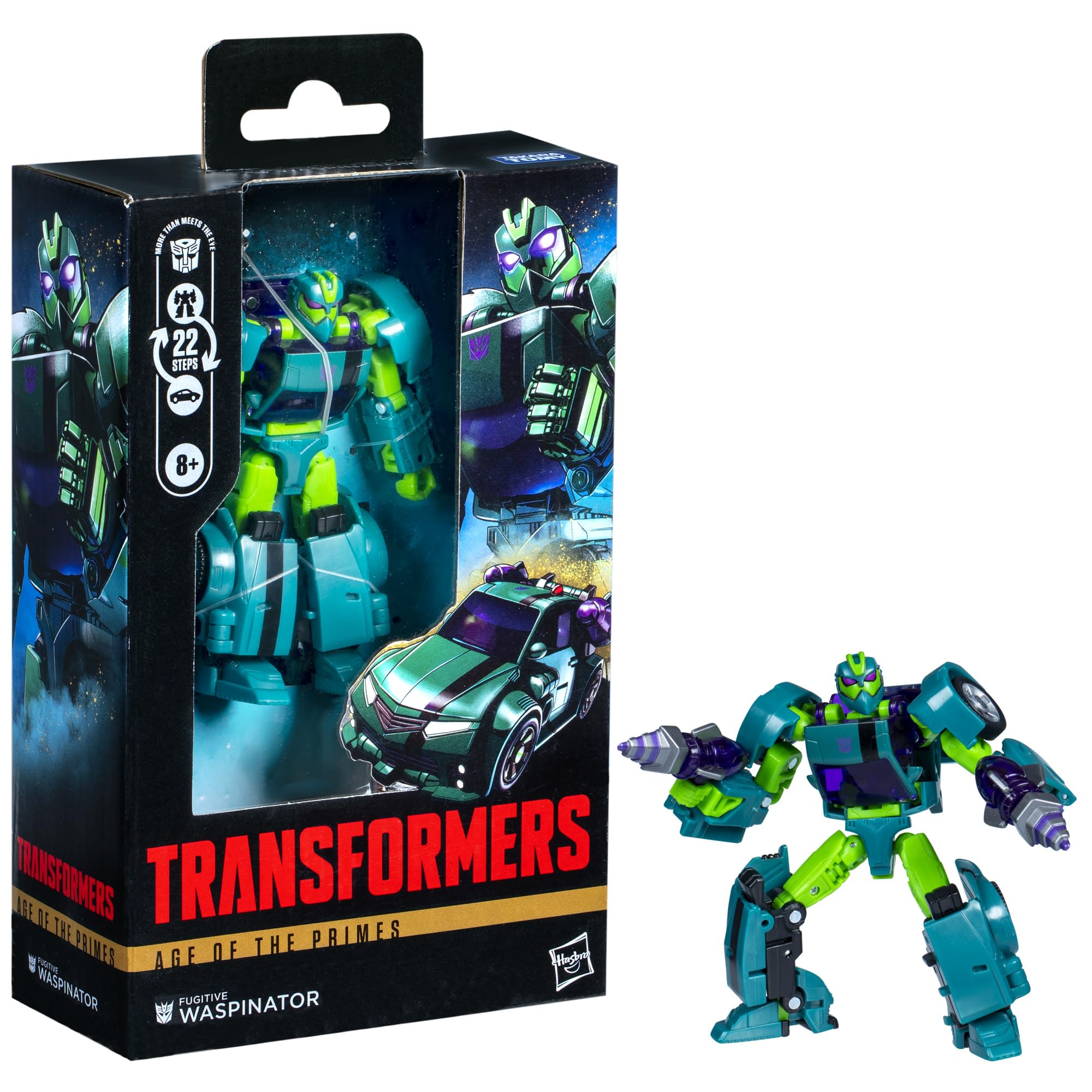 Fugitive Waspinator with dual blasters attached in both modes for versatile action.
