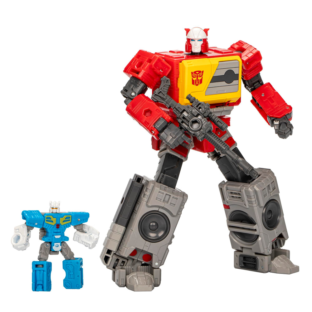 Transformers Autobot Blaster in robot mode, front view for dynamic posing.