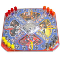 Transformers board game with die and movable pegs for family play.