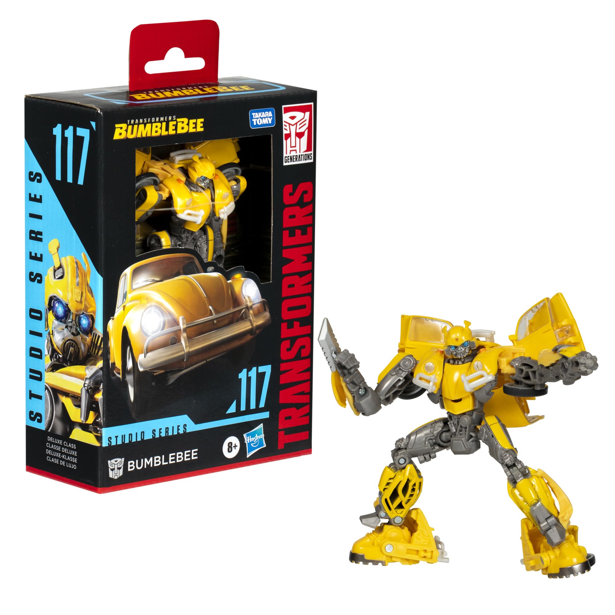 Transformers Bumblebee 117 with blaster and sword accessories for versatile play