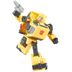 Transformers Bumblebee Studio Series Deluxe movie-inspired deco enhances shelf display.