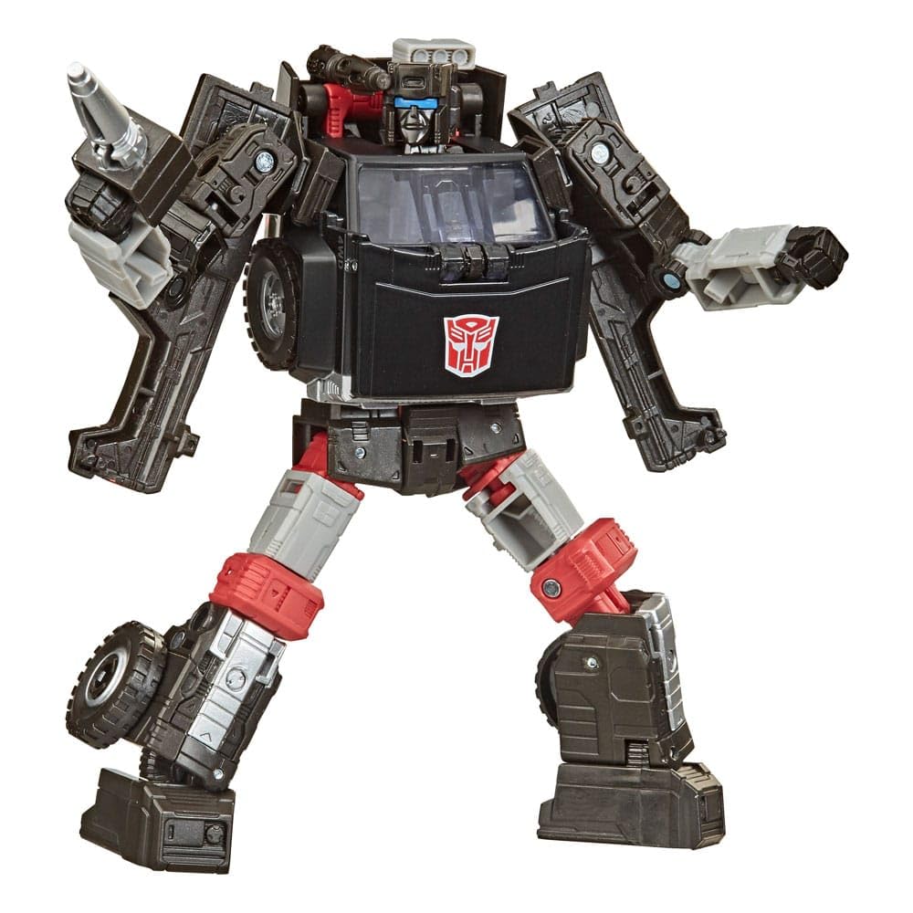 Transformers Earthrise Trailbreaker in camper truck mode with blaster for action-ready display
