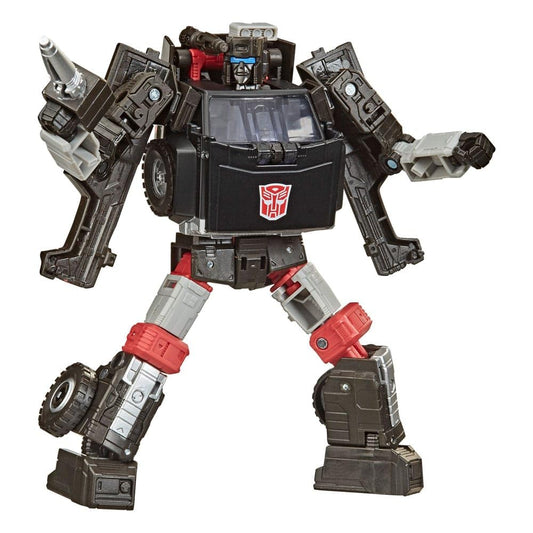 Transformers Earthrise Trailbreaker in camper truck mode with blaster for action-ready display