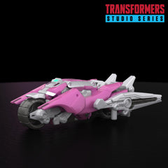 Transformers Elita-1 Studio Series Deluxe Cybertronian trike mode for imaginative play.