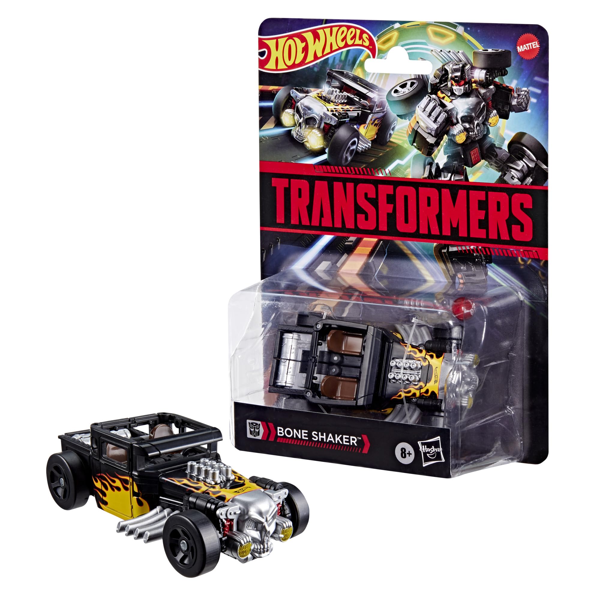 Transformers Hot Wheels Bone Shaker robot mode ready for poseable display and play.