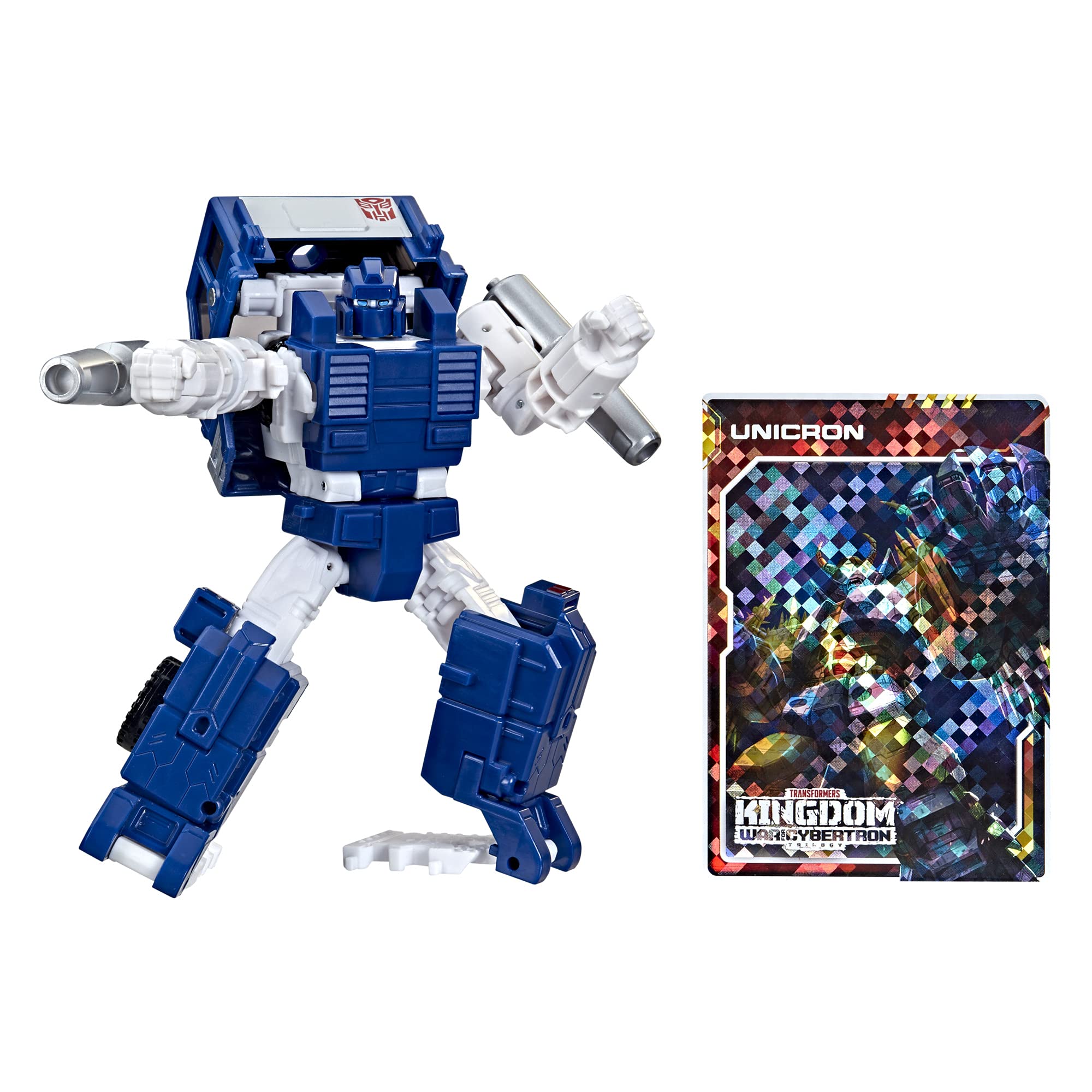 Transformers Kingdom Autobot Pipes robot mode with bone armor detail for display.