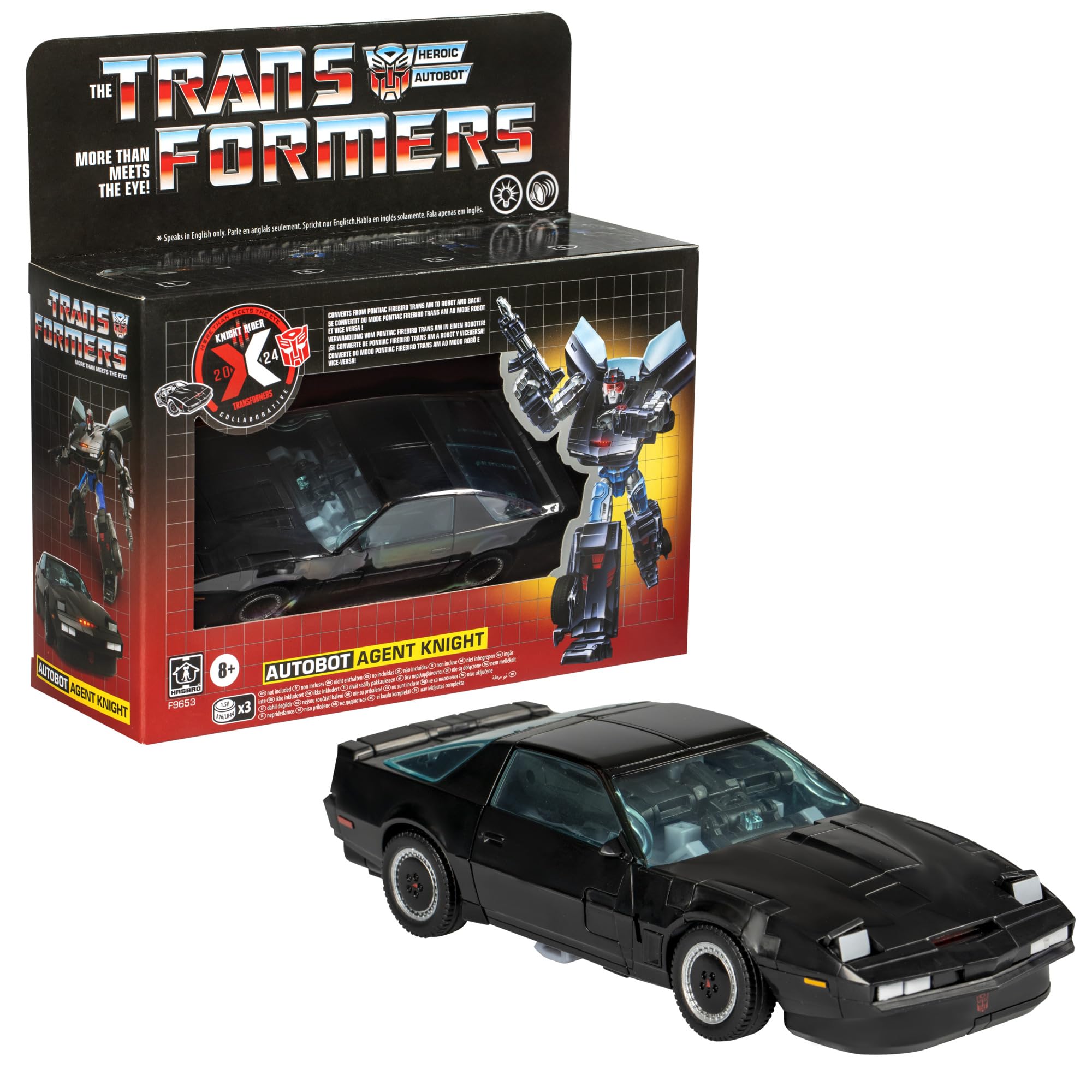 Transformers Autobot Agent Knight lights and sounds boost immersive play and display.