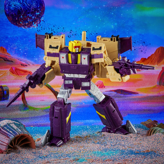 Transformers Legacy Blitzwing jet mode for fast-action play next to figures