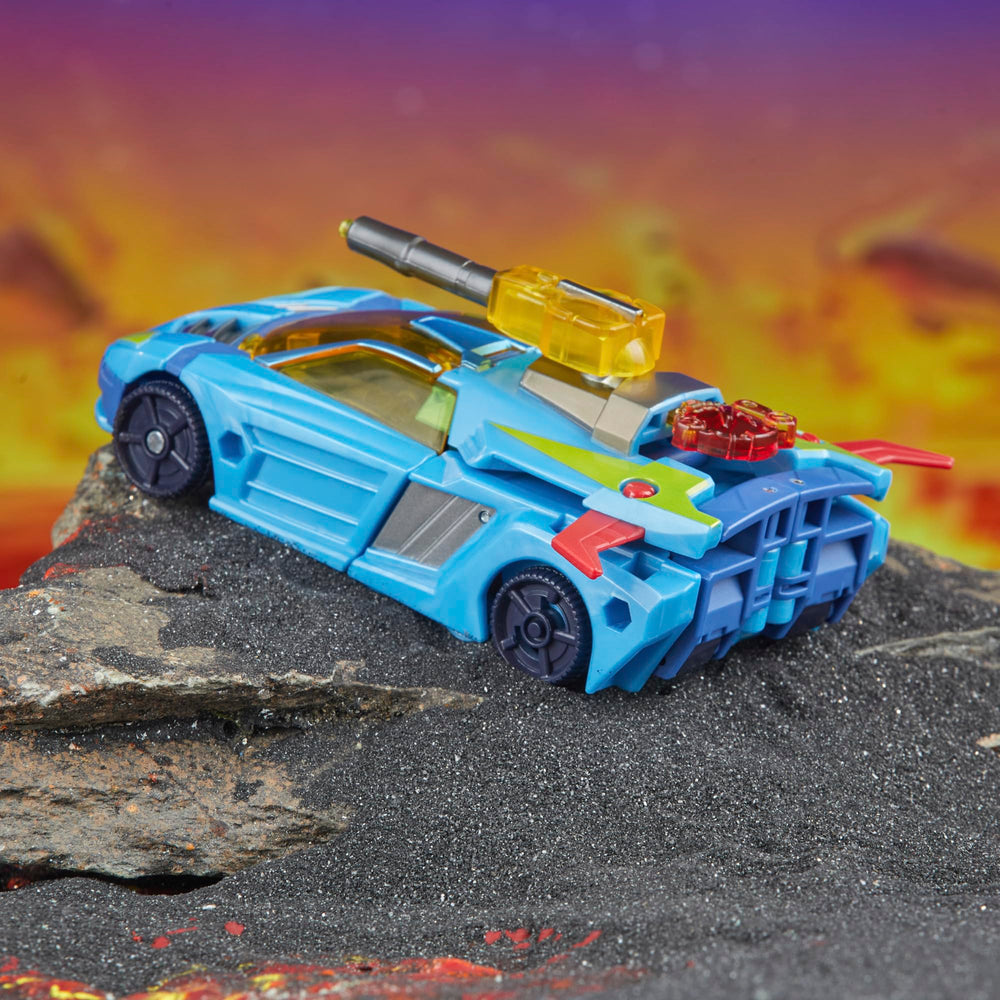 Transformers Legacy Hot Shot articulated arms support wide action poses.