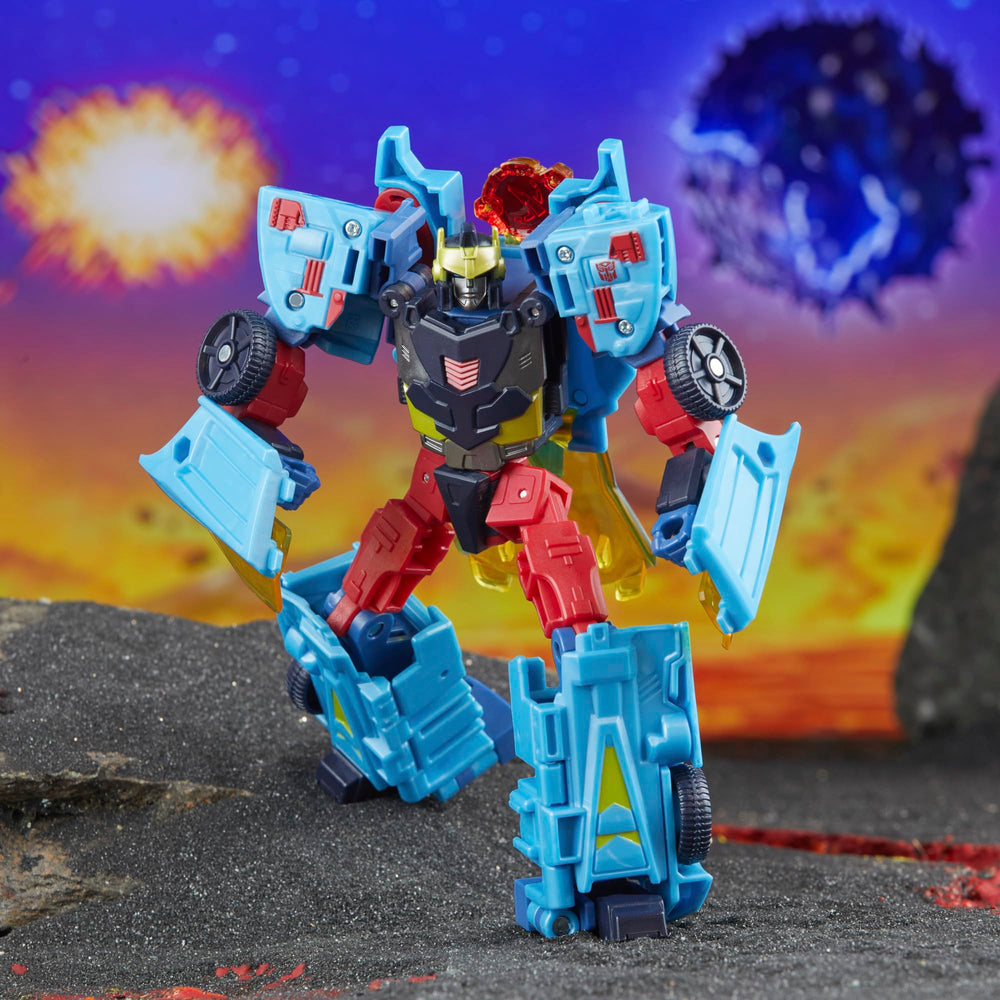 Transformers Legacy Hot Shot deco details mirror Cybertron series inspiration.
