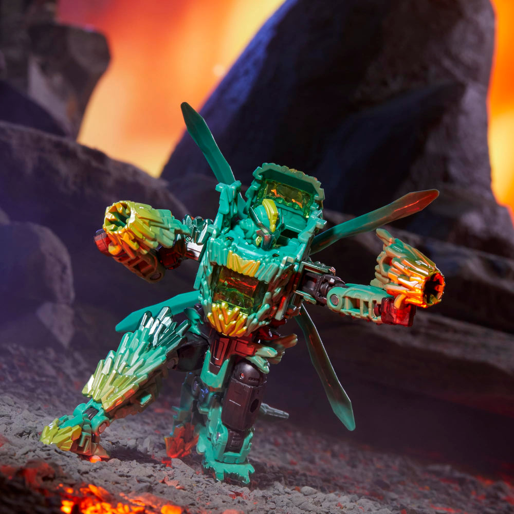 Transformers Infernac Shard blaster accessory included for action poses.