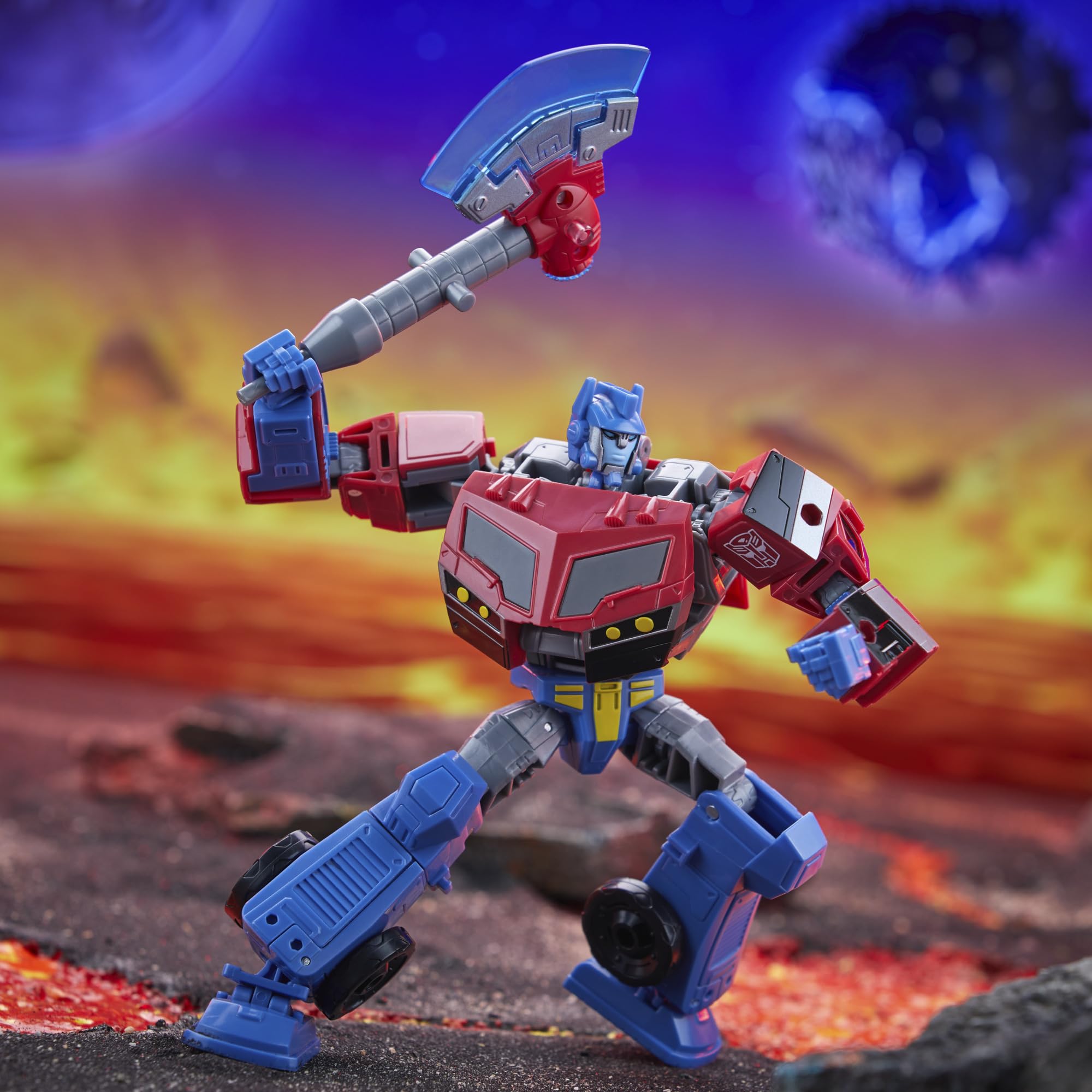 Transformers Legacy United Optimus Prime articulated head enables expressive poses.