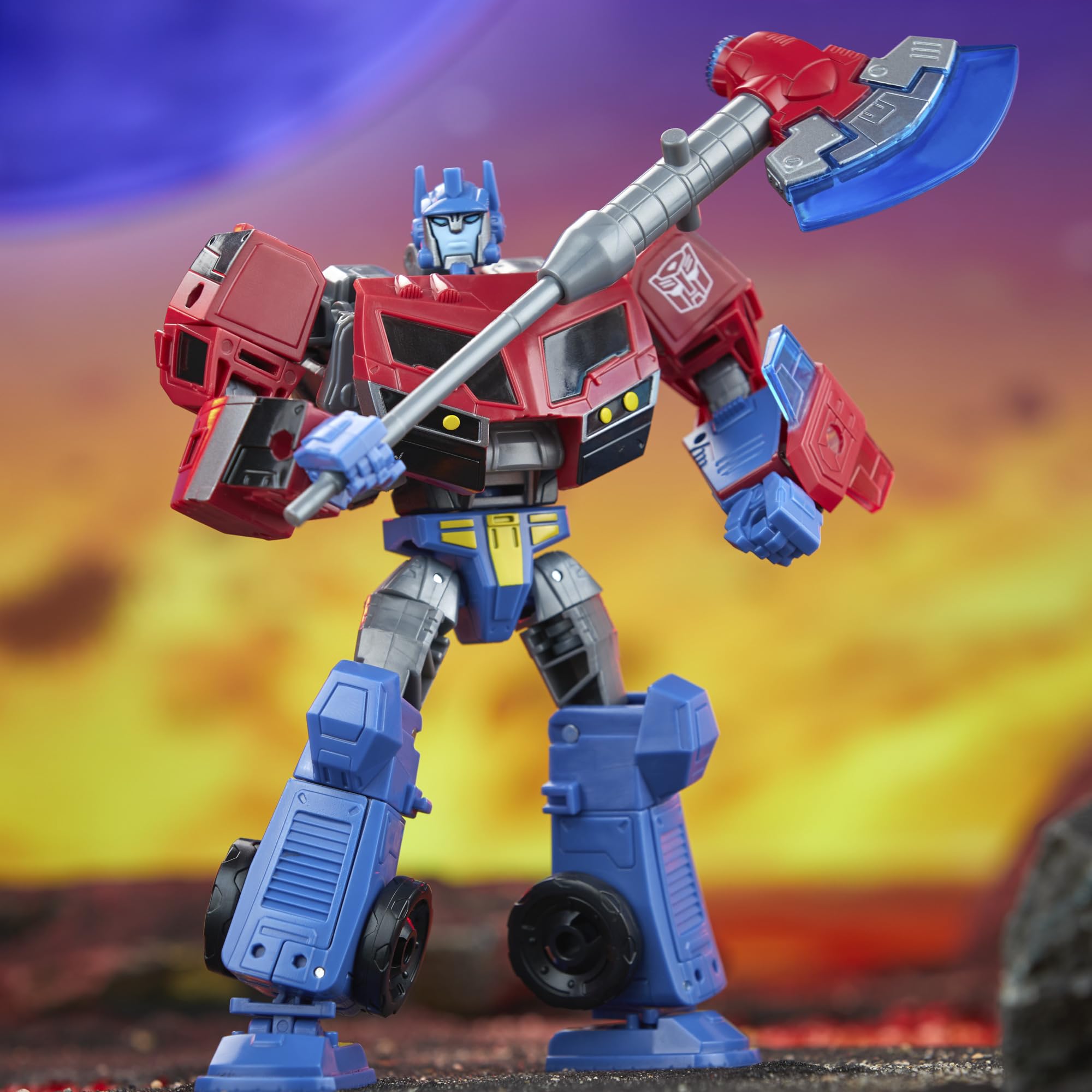 Transformers Legacy United Optimus Prime display pose on shelf or diorama.