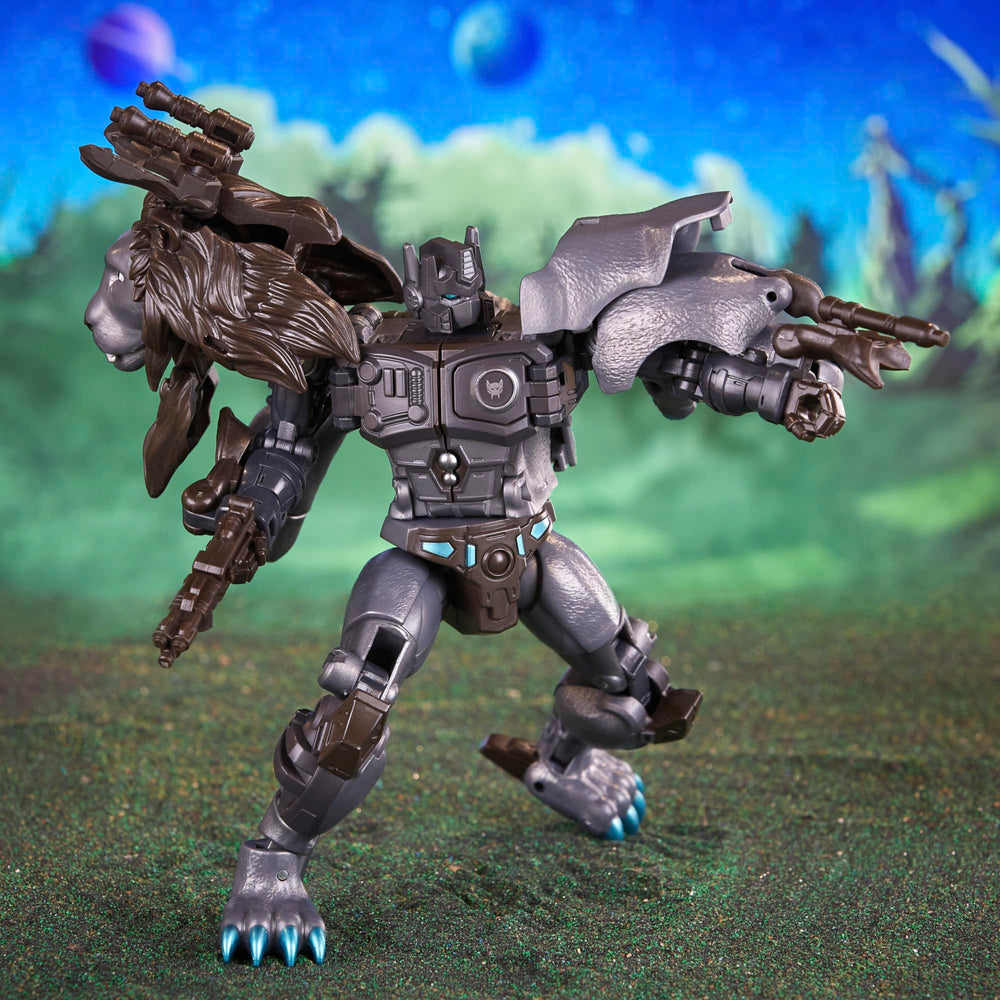 Nemesis Leo Prime comes with four missile blaster attachments for play variety.