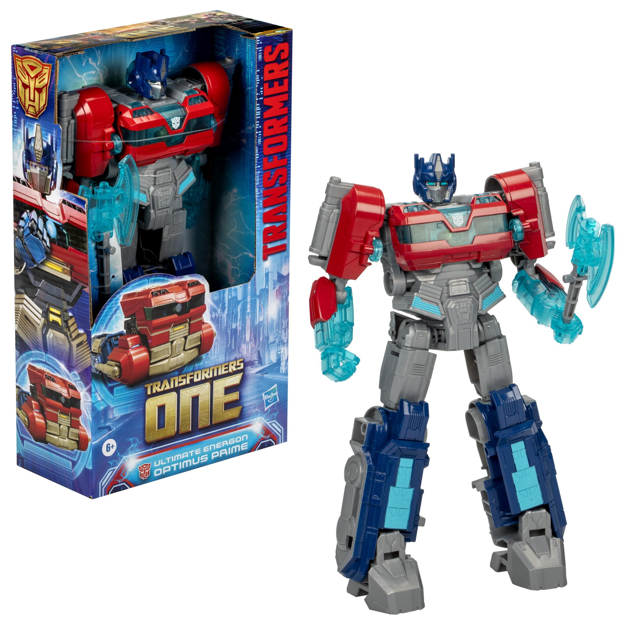 Transformers One Energon Optimus Prime robot mode with articulated joints for dynamic poses.