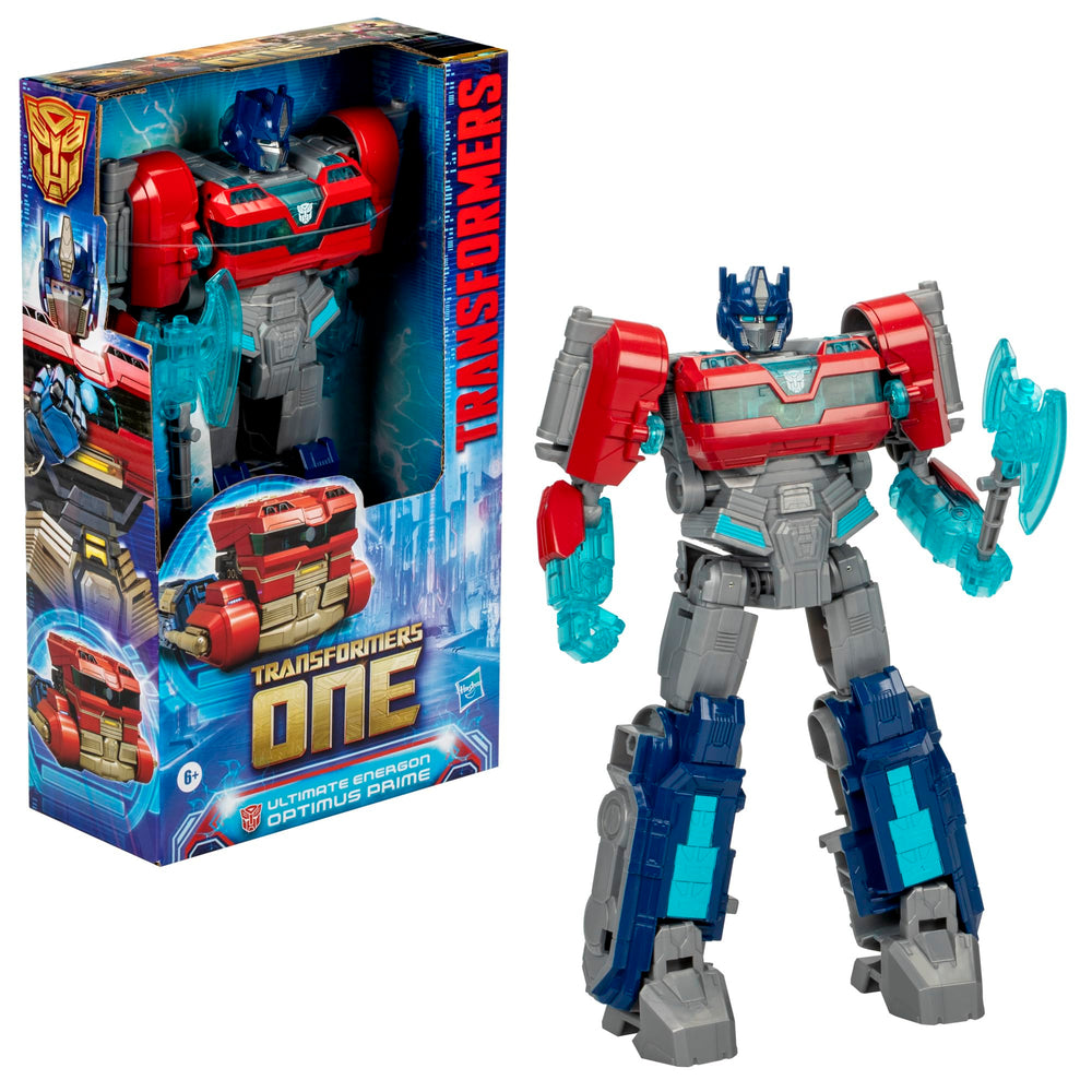 Transformers One Energon Optimus Prime robot mode with articulated joints for dynamic poses.