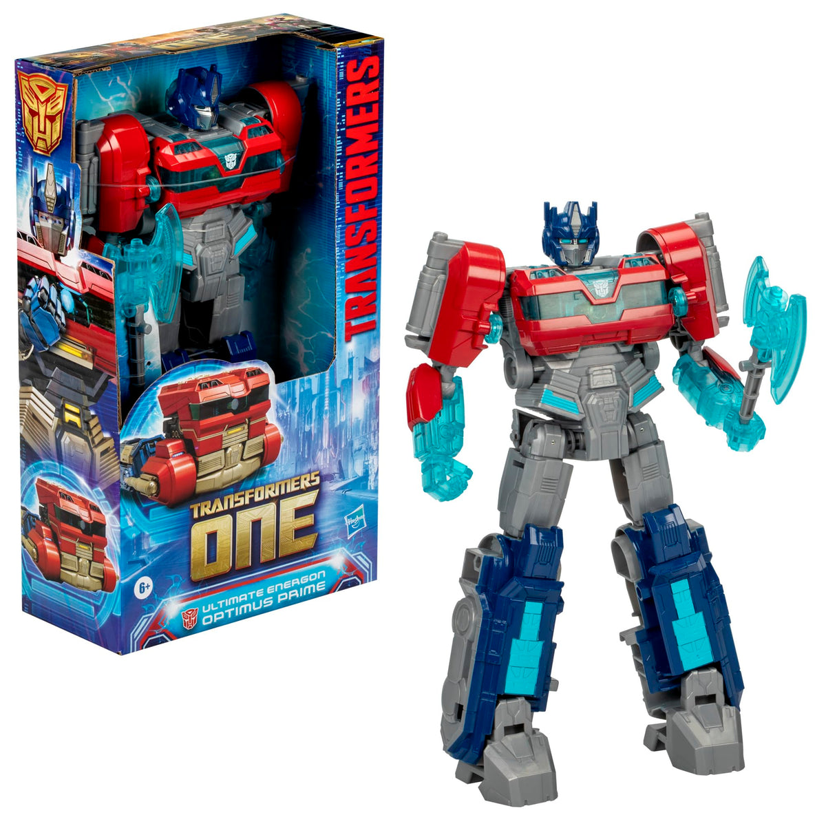 Transformers One Energon Optimus Prime robot mode with articulated joints for dynamic poses.