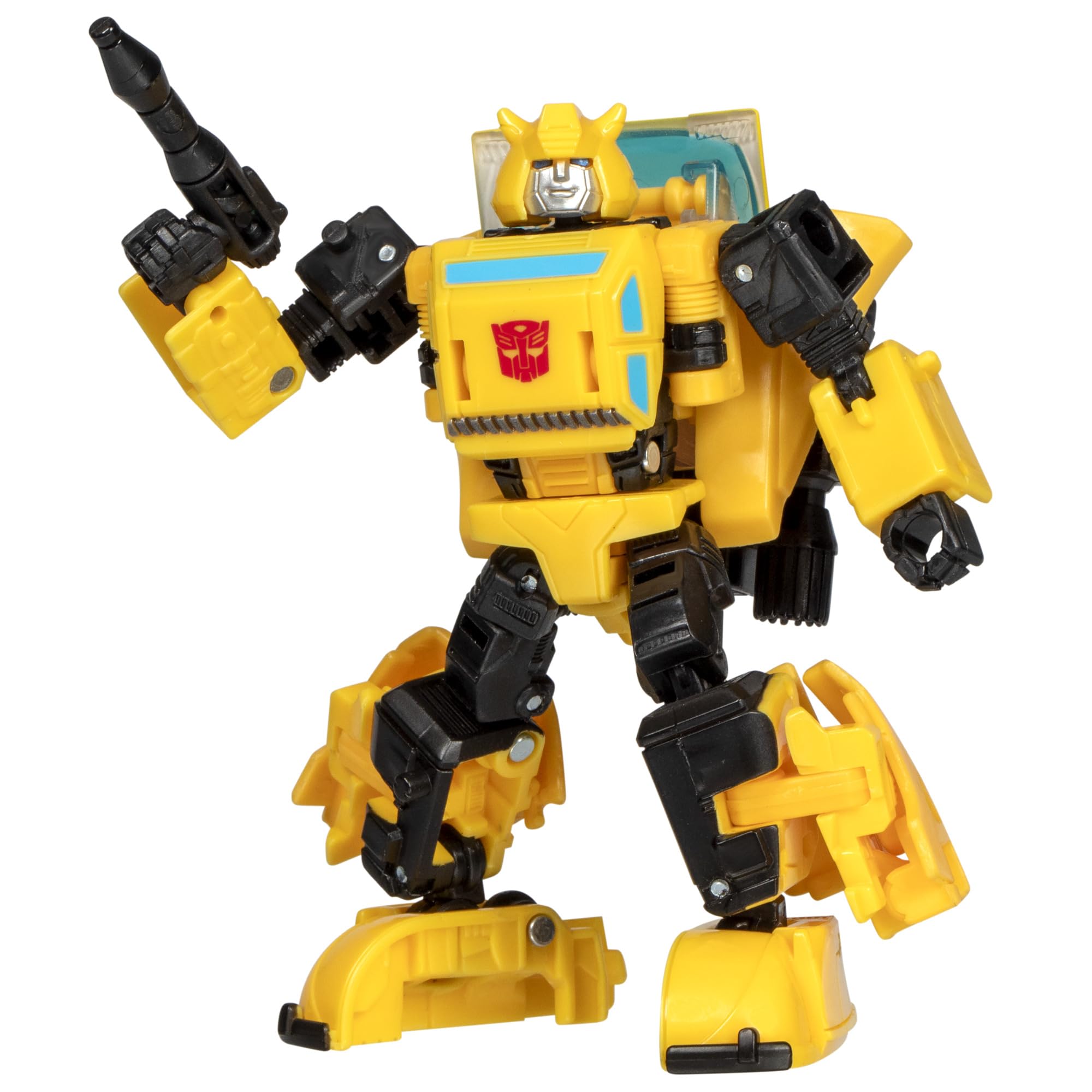 Transformers Origin Bumblebee figure in robot mode with articulated limbs for dynamic poses.