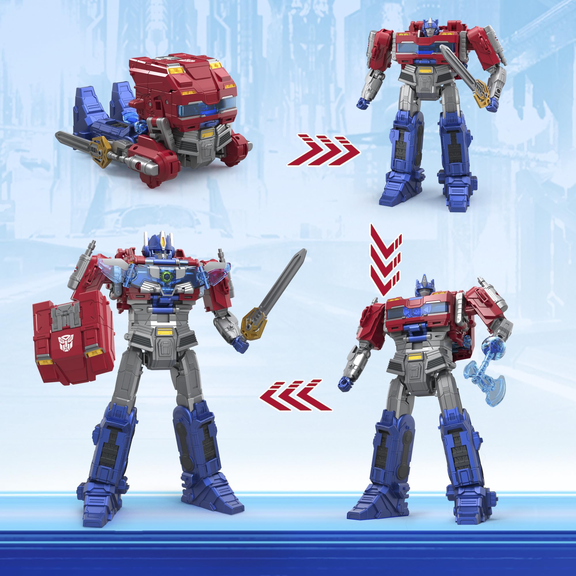 Transformers Power Flip Optimus Prime in Cybertronian Truck mode with rugged details.