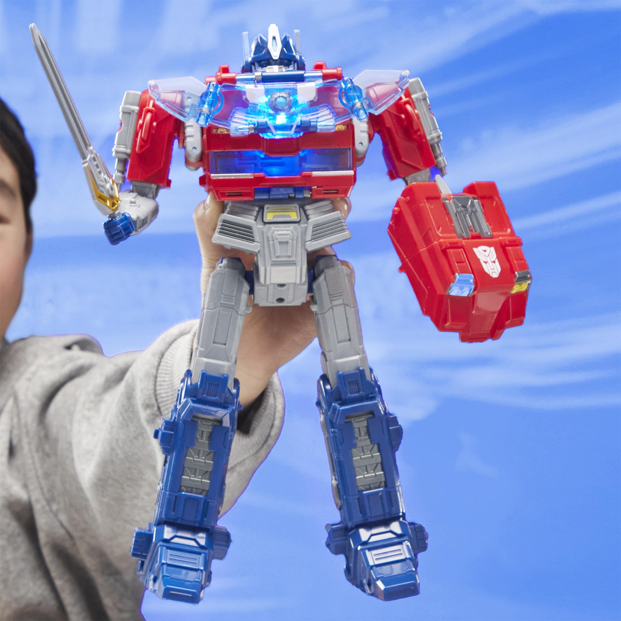 Transformers Power Flip lights and sounds feature enhances play sessions.