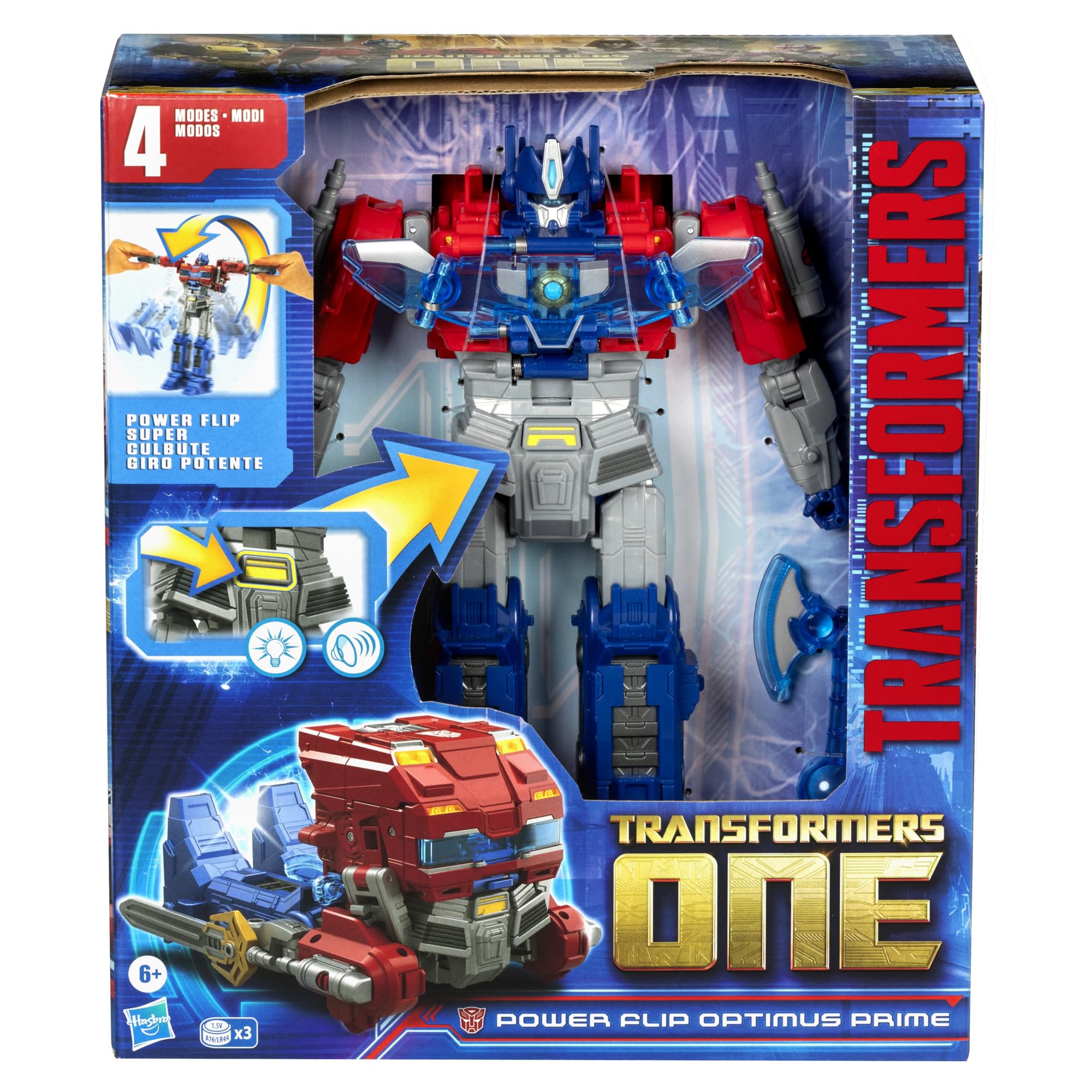 Transformers Power Flip Optimus Prime in Orion Pax mode for imaginative storytelling.
