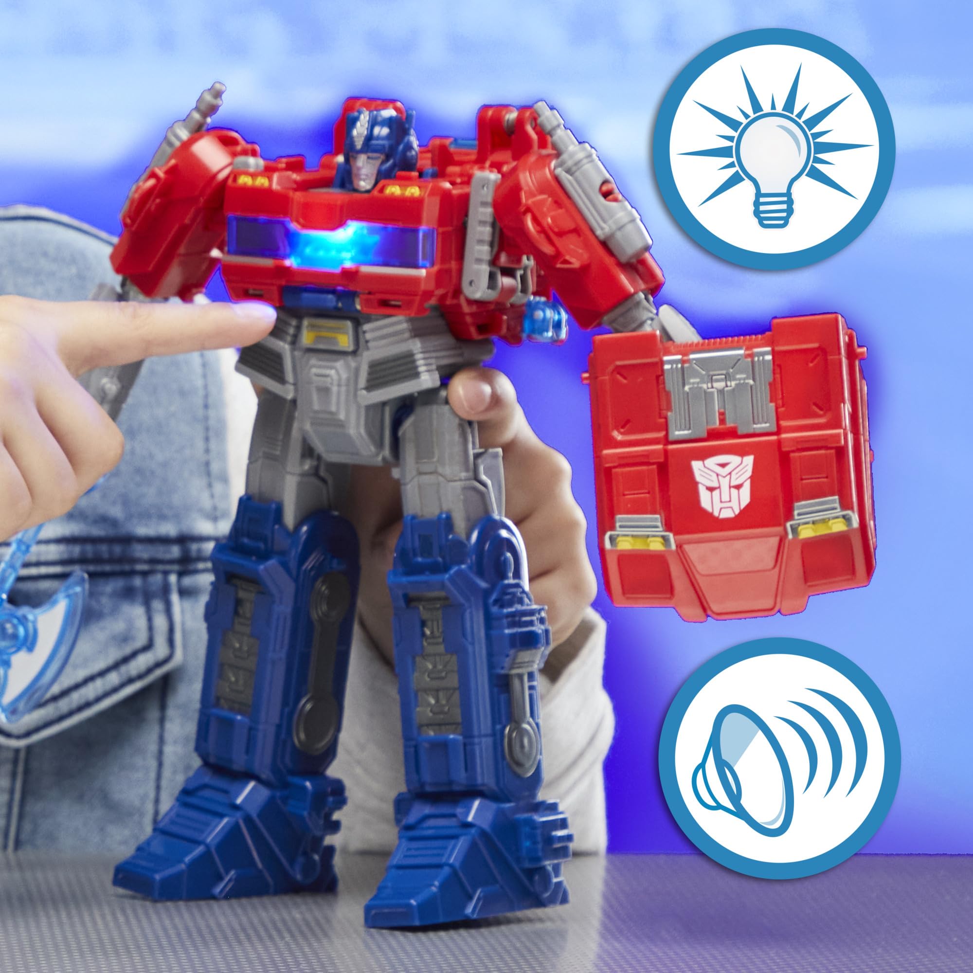 Transformers Power Flip Optimus Prime Matrix of Leadership accessory included.