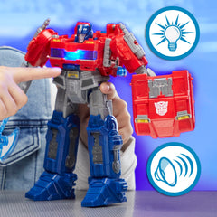 Transformers Power Flip Optimus Prime Matrix of Leadership accessory included.
