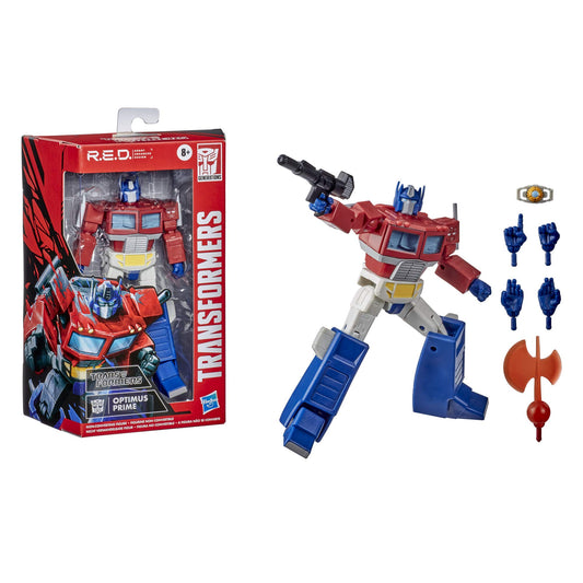Transformers R.E.D. Optimus Prime figure in non-converting robot mode for display