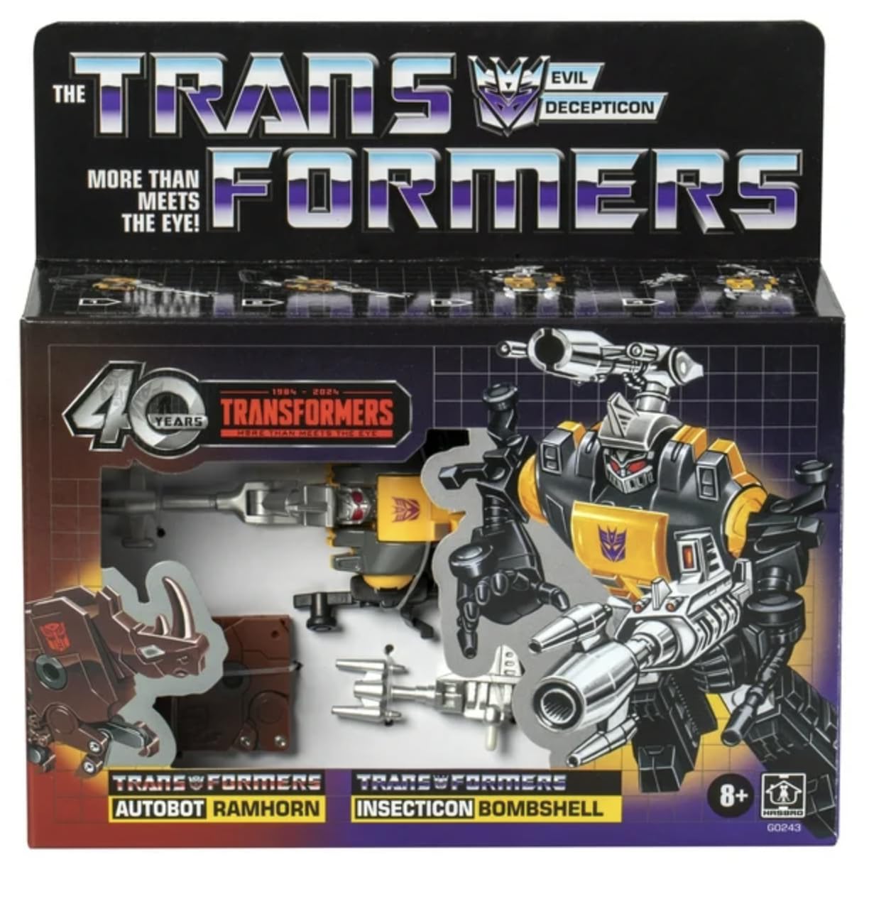 Transformers Retro Bombshell and Ramhorn dual-figure design for shelf display