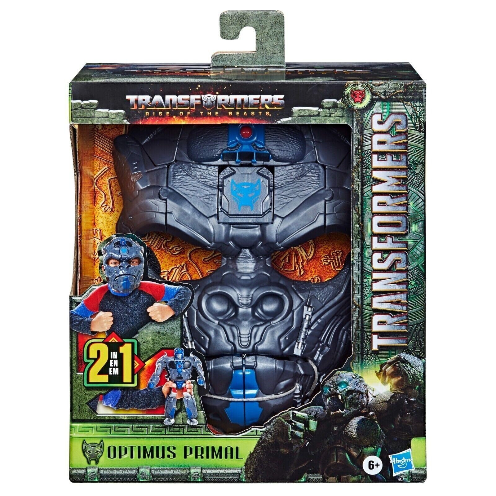 Transformers Rise of the Beasts Optimus Primal 2-in-1 mask, dual play modes for imaginative battles.