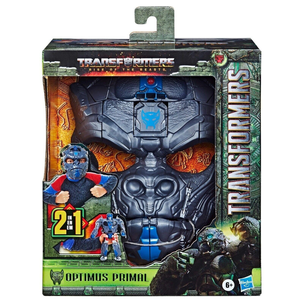 Transformers Rise of the Beasts Optimus Primal 2-in-1 mask, dual play modes for imaginative battles.