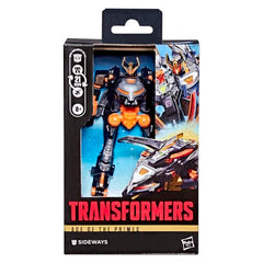 Transformers Sideways Deluxe accessories—swords, shield, cyberplanet keys—for authentic display.