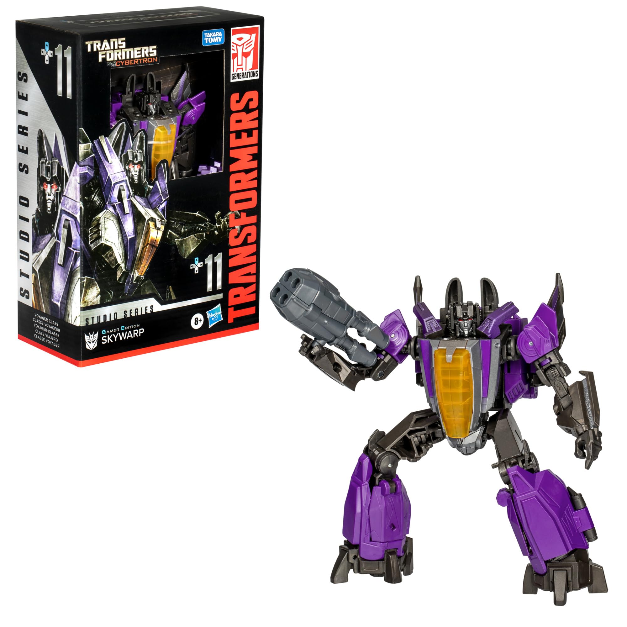 Transformers Skywarp blaster accessories fit both modes for authentic play.