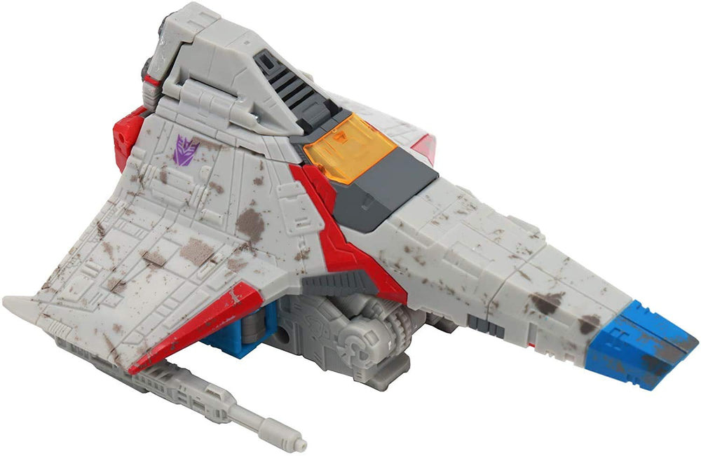 Transformers Starscream WFC-S24 jet mode highlights Cybertronian aircraft transformation.