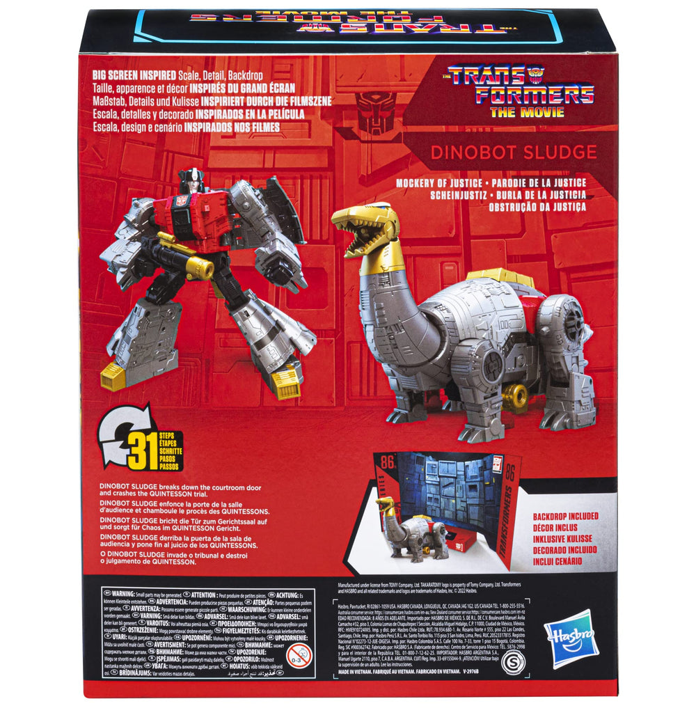 Dinobot Sludge scene recreation-ready with detachable backdrop for immersive posing.