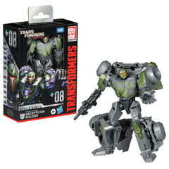 Transformers Studio Series Gamer Edition Decepticon Soldier backdrop scene with Save Zeta Prime for display.