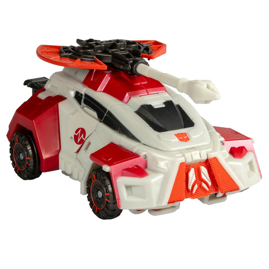 Ratchet in Cybertronian car mode with 28-step conversion and accessories