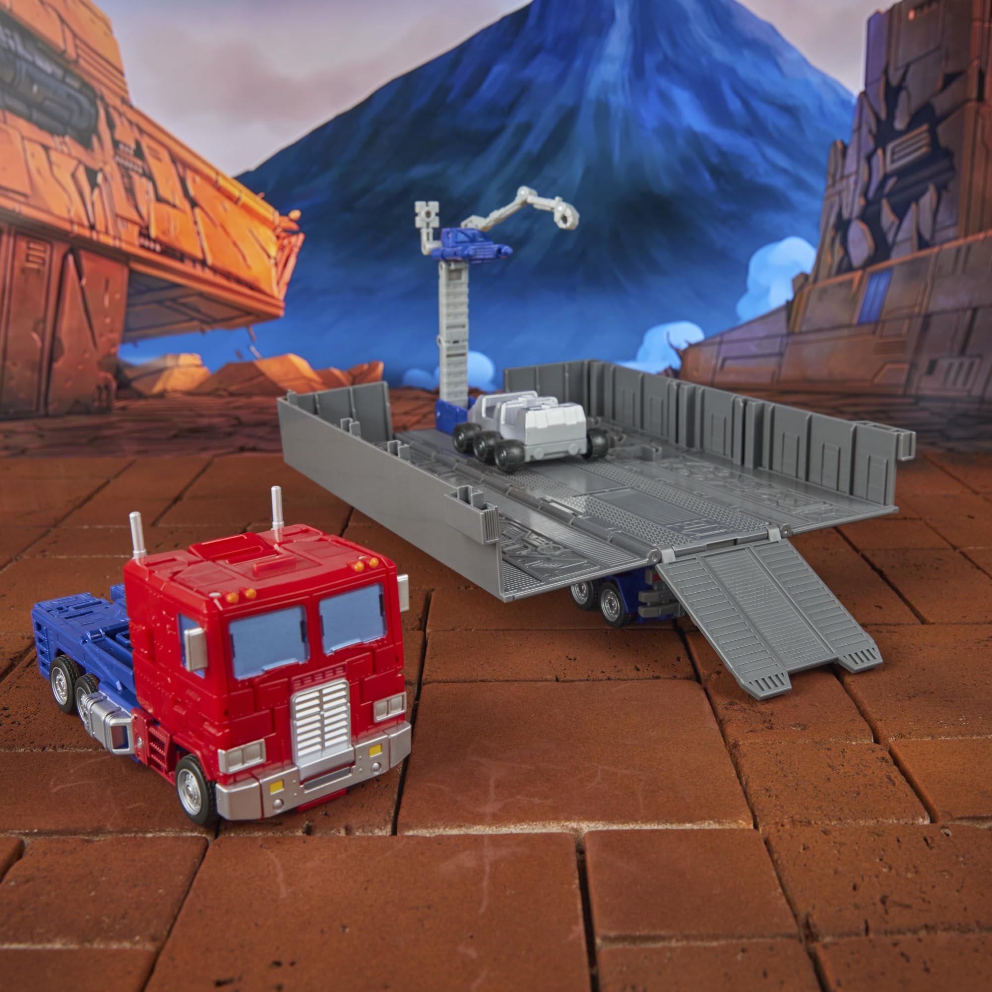 Optimus Prime in semi-trailer mode ready for action display and play