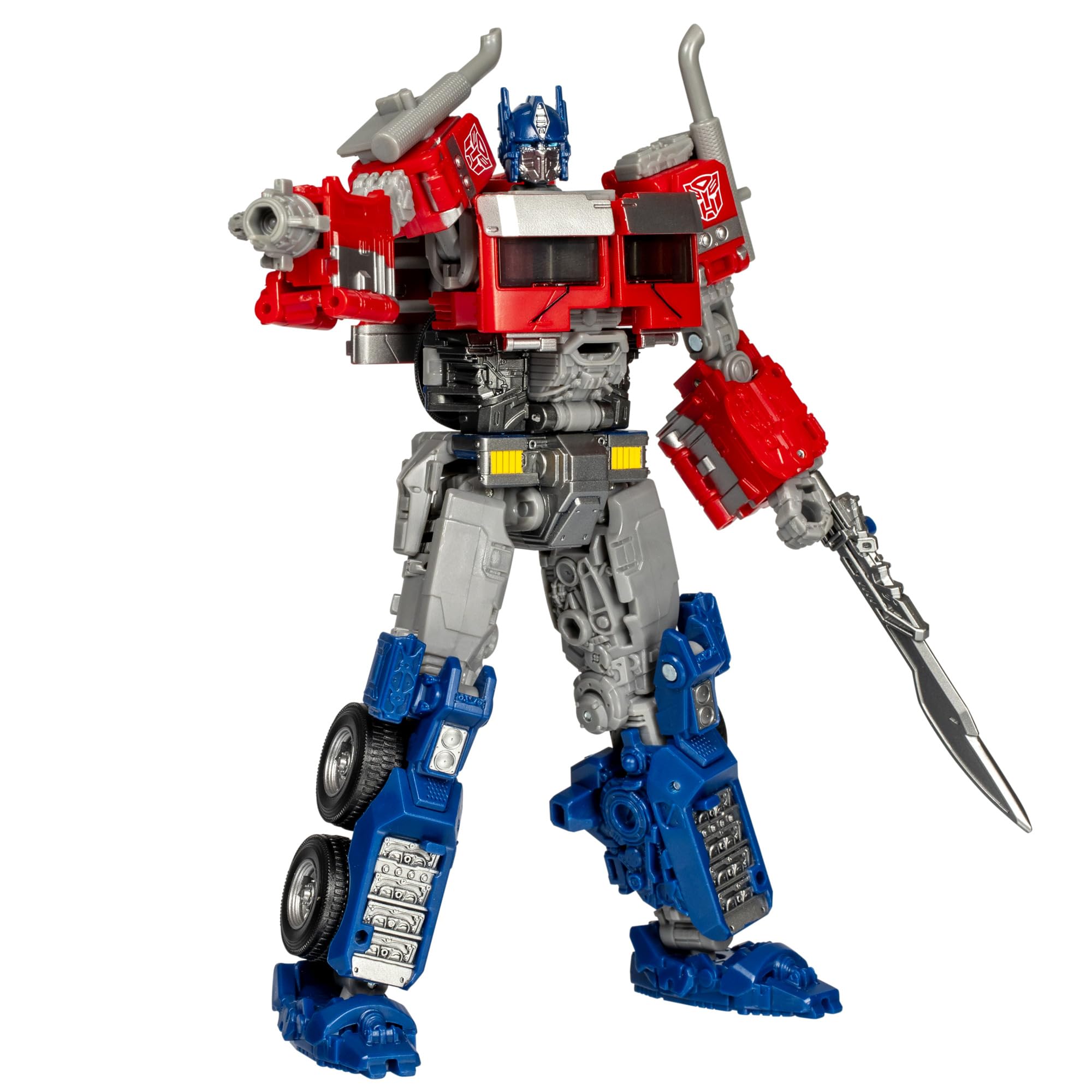 Transformers Studio Series Optimus Prime sword in action pose for dramatic display.