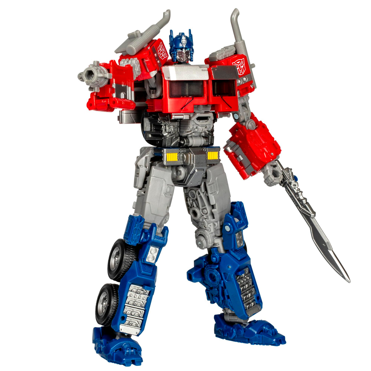 Transformers Studio Series Optimus Prime sword in action pose for dramatic display.