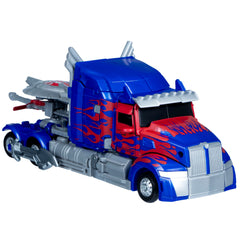 Transformers Studio Series Optimus Prime truck mode with movie-inspired detailing for display.