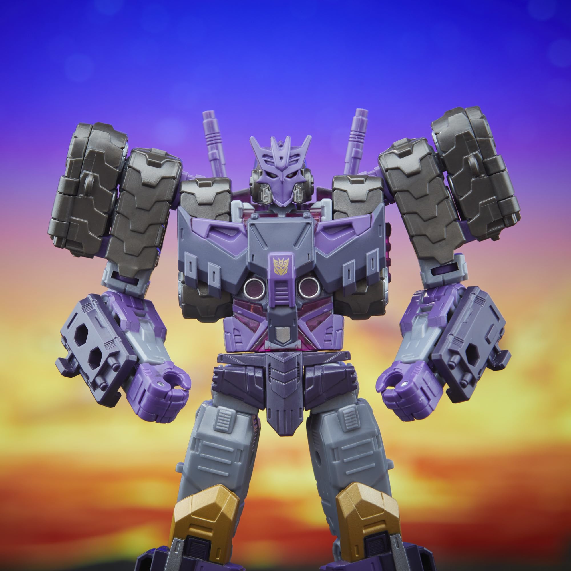 Double-barreled blaster accessory attached in both modes.